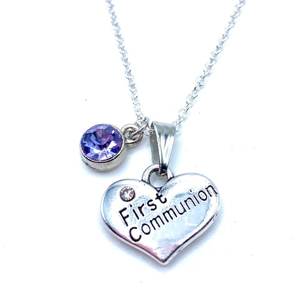 First Communion Necklace Heart Rhinestone - Picture 5 of 7